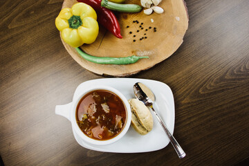 Onion soup in a stylish and luxurious restaurant