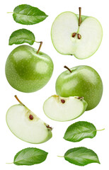 Green apples clipping path. Apples isolated on white background. Apple studio macro shooting