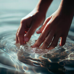A person washing their hands in clear clean water.
