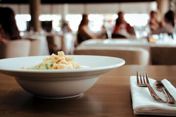 Breadcrumb salad in stylish and luxurious restaurant