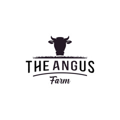 Cattle Angus Beef Emblem Label Cattle logo vector design in retro vintage style