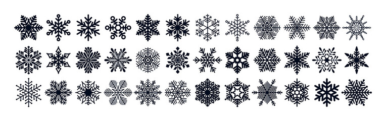 Snowflakes. Big set of icons in flat style. Decoration for Christmas and New Year background
