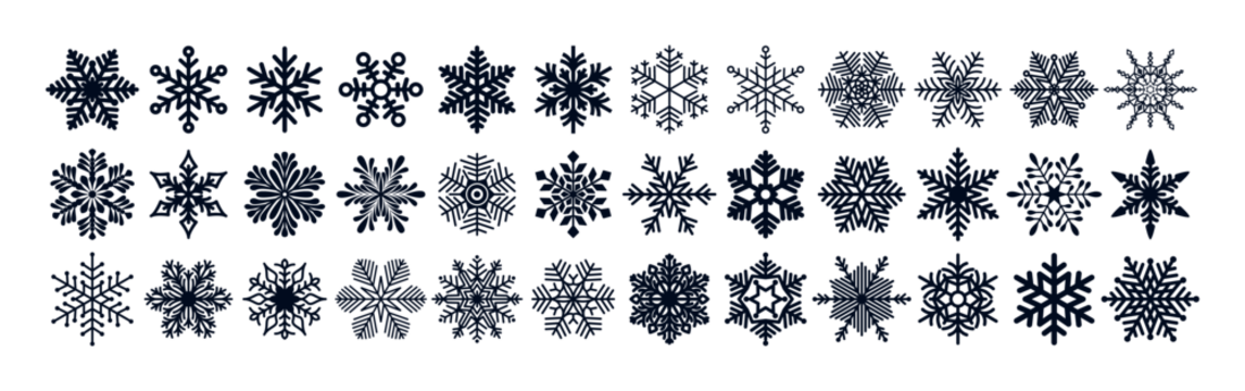 Snowflakes. Big set of icons in flat style. Decoration for Christmas and New Year background