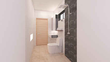 small bathroom .Modern design,3d rendering