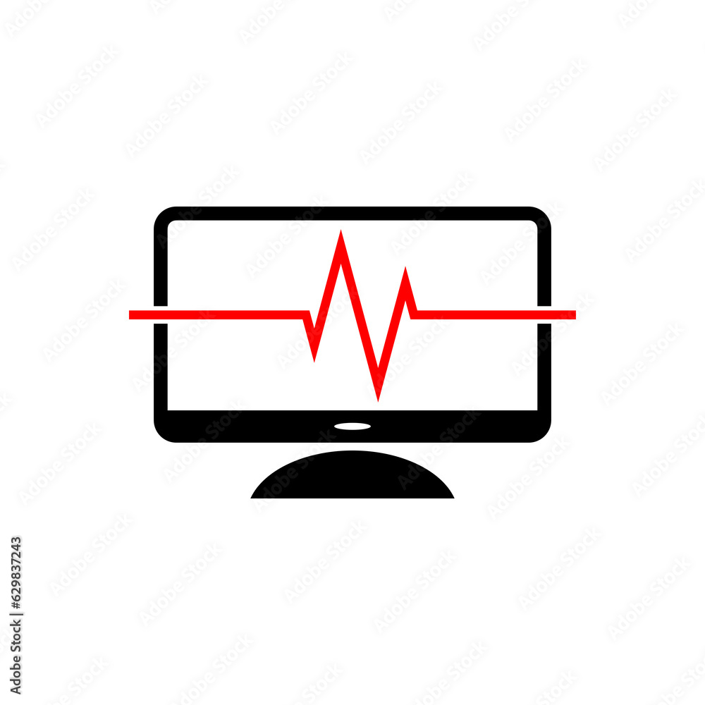 Poster monitor with cardiogram icon isolated on transparent background