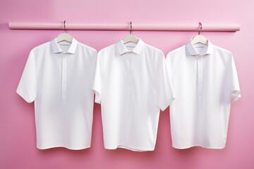 Man white shirts on pink background. Ai generative.
