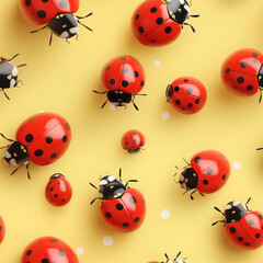 Fototapeta premium A charming tile adorned with delightful ladybugs, their vibrant red bodies adorned with tiny black spots, bringing a touch of whimsy and luck to the scene.