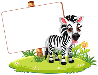 Fototapeta na wymiar Zebra Cartoon Character with Nature Background