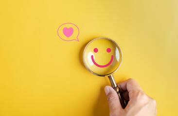 Magnifier focus to happy smile face. mental health positive thinking and growth mindset, mental...