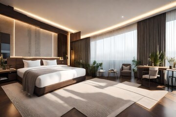 Naklejka na ściany i meble Hotel room with modern interior 