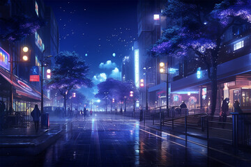 Fototapeta na wymiar night lifestyle in city anime style