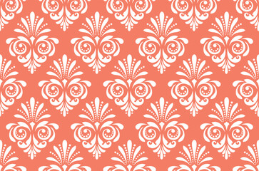 Wallpaper in the style of Baroque. Seamless vector background. White and pink floral ornament. Graphic pattern for fabric, wallpaper, packaging. Ornate Damask flower ornament