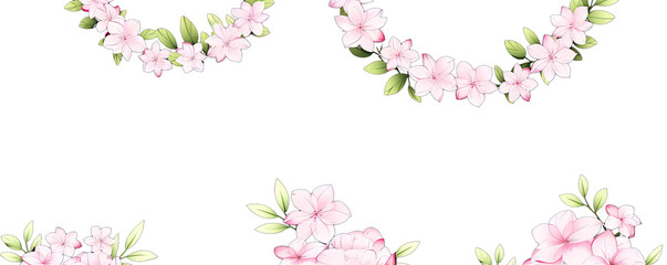 A beautiful sakura frame surrounds vibrant spring flowers, as delicate petals gently fall, creating a whimsical and serene atmosphere. Ai Generative