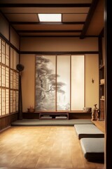 Concept art illustration of japanese dojo interior, Generative AI