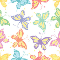 Fototapeta na wymiar Seamless butterfly pattern. Drawn butterfly background