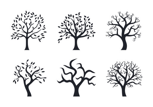 Set of black tree Silhouettes. Vector illustration isolated on white background