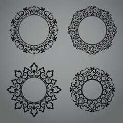 Set of decorative frames Elegant vector element for design in Eastern style, place for text. Floral black and gray borders. Lace illustration for invitations and greeting cards