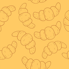 croissant seamless pattern hand drawn in doodle style. bakery. linear drawing
