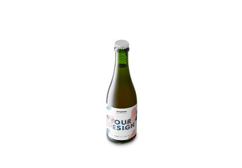 Mockup of customizable 37.5cl beer bottle with customizable label, color background