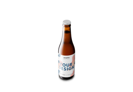 Mockup of customizable 33cl beer bottle with customizable label, color background