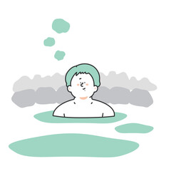温泉を楽しむ男性　イラスト