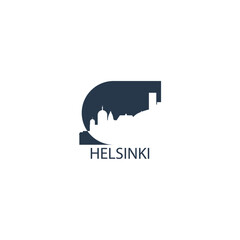 Finland Helsinki cityscape skyline capital city panorama vector flat modern logo icon. Nordic Europe region emblem idea with landmarks and building silhouettes