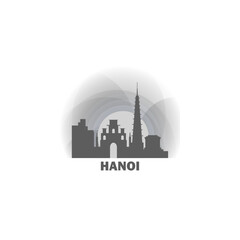 Vietnam Hanoi cityscape skyline city panorama vector flat modern logo icon. Asian region emblem idea with landmarks and building silhouettes at sunrise sunset