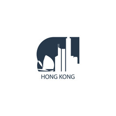 China Hong Kong cityscape skyline city panorama vector flat modern logo icon. Asian region emblem idea with landmarks and building silhouettes