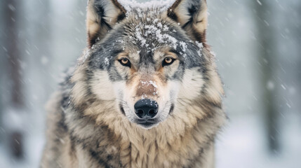 Fototapeta premium Adult wolf in winter snow. Generative AI.