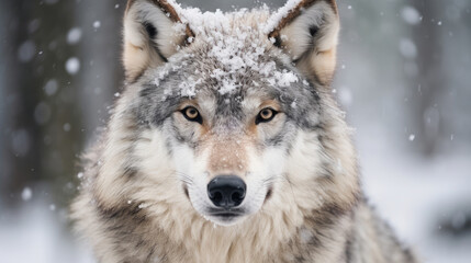 Obraz premium Adult wolf in winter snow. Generative AI.
