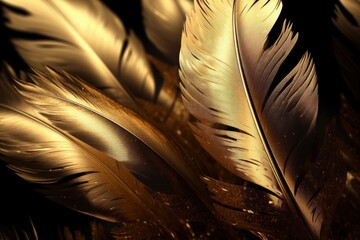 Concept art illustration of golden feathers background, Generative AI