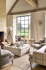Cottage living room decor, sitting room and interior design, antique furniture, sofa and home decor in English country house and elegant farmhouse style