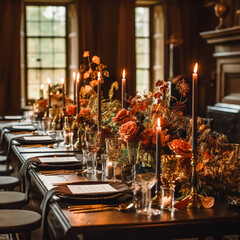 Wedding, event celebration and autumn holiday tablescape, classic autumnal decor and formal dinner...