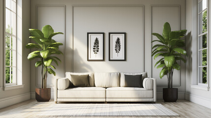 Fototapeta na wymiar Stylish Living Room Interior Mockup, Modern Interior Design, 3D Render, 3D Illustration