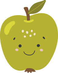 Cute apple fruit vector, Fruit with face, Happy apple vector, Summer fruit with eyes, Kids funny illustration