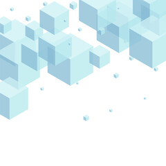 Sky Blue Cube Background White Vector. Polygon 3d Design. Blue-gray Block Chaos Template. Shape Illustration. White Technology Geometric.