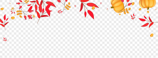 Green Leaves Background Transparent Vector. Yellow Harvest Frame. Gold Pumpkin Wreath Card. Gourd Pattern. November Set.