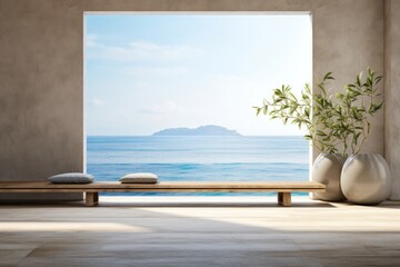 Obraz na płótnie Canvas A patio with an ocean view and a plant