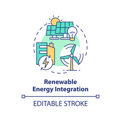 Editable renewable energy integration icon concept, isolated vector, sustainable office thin line illustration.