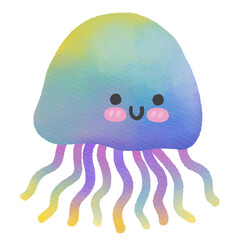 Cute jellyfish cartoon with watercolor texture.