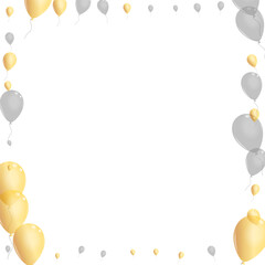 Yellow Ballon Background White Vector. Surprise Label Design. Silver Celebrate Baloon. Helium Present Frame.