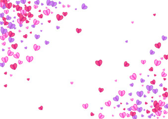 Violet Heart Background White Vector. Cute Texture Confetti. Fond Romantic Frame. Tender Heart Amour Illustration. Red Romance Pattern.