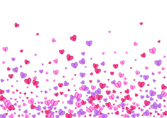 Tender Heart Background White Vector. Anniversary Backdrop Confetti. Pink Present Pattern. Violet Confetti Cut Texture. Fond Volume Frame.