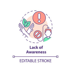 Editable lack of awareness icon concept, isolated vector, sustainable office thin line illustration.