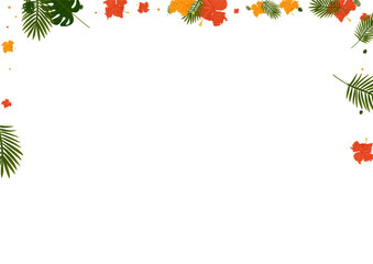 Obraz premium Orange Flora Background White Vector. Palm Popular Card. Red Flower. Print Backdrop. Yellow Rainforest Illustration.