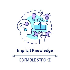 2D editable implicit knowledge thin line icon concept, isolated vector, multicolor illustration representing knowledge management.