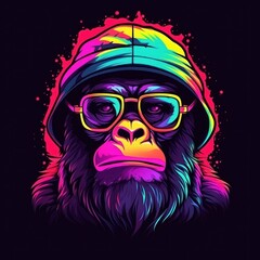 Neon gorilla portrait