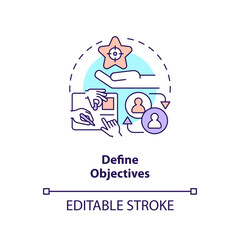 Fototapeta premium 2D editable define objectives thin line icon concept, isolated vector, multicolor illustration representing knowledge management.