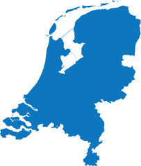 BLUE CMYK color detailed flat stencil map of the European country of NETHERLANDS on transparent background