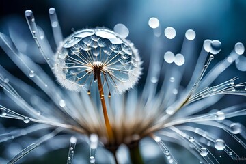  In the world of macro photography, a dandelion seed becomes a breathtaking marvel with a shiny dew water drop generative ai technology

